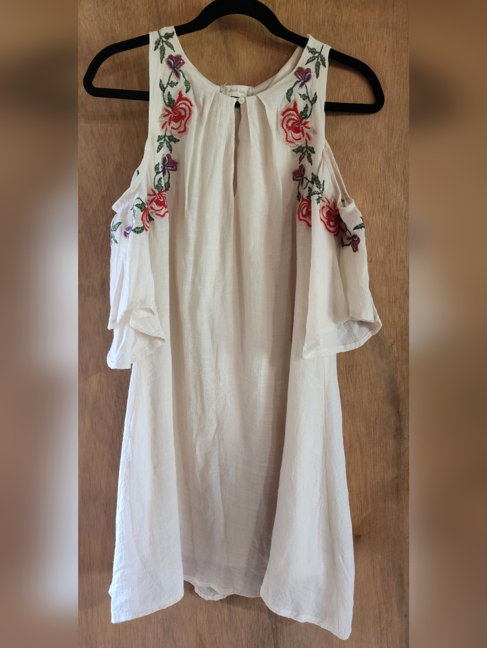 Altar'd State Cream Cold-Shoulder Mini Dress with Floral Embroidery Small